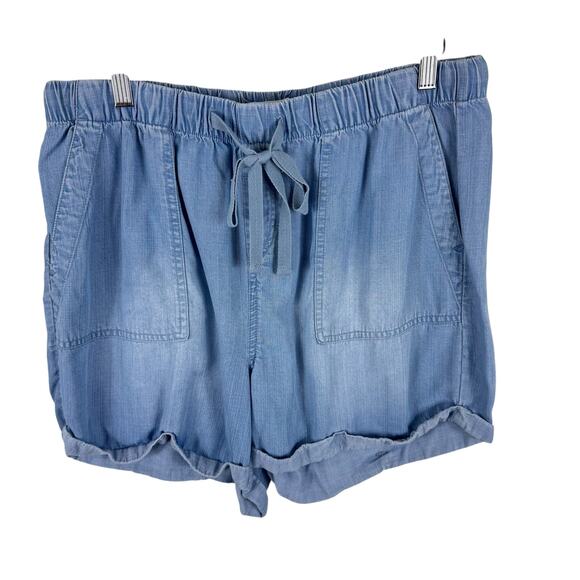 Workshop Republic Blue 100% Tencel Lyocell Drawstring Waist Cuffed Shorts Size L - Picture 1 of 7